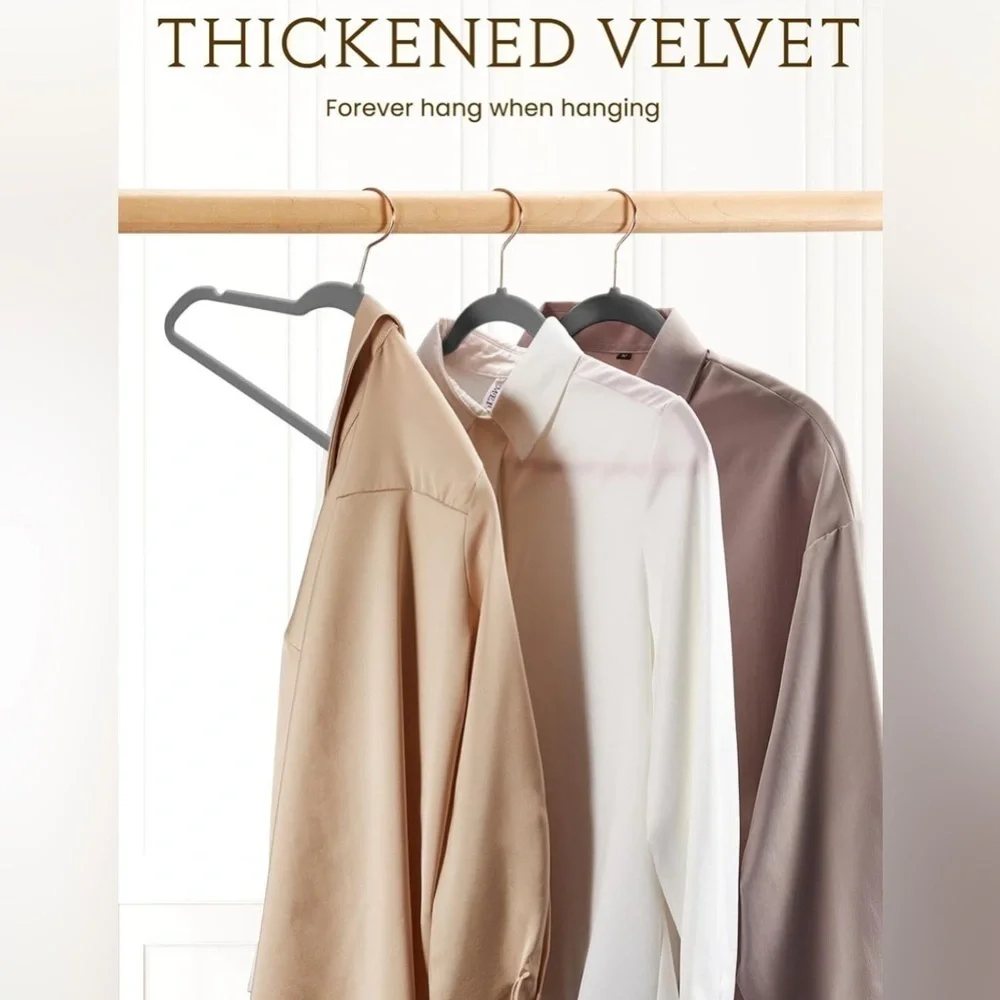 Velvet Non Slip Hangers w/ Rose Gold Hooks Heavy Duty - Grey, 12 Hangers